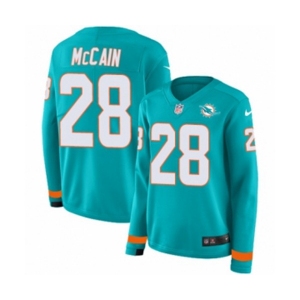 Women Nike Miami Dolphins #28 Bobby McCain Limited Aqua Therma Long Sleeve NFL Jersey