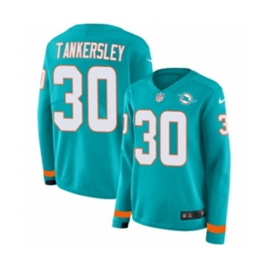 Women Nike Miami Dolphins #30 Cordrea Tankersley Limited Aqua Therma Long Sleeve NFL Jersey