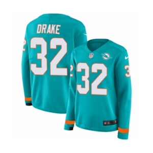 Women Nike Miami Dolphins #32 Kenyan Drake Limited Aqua Therma Long Sleeve NFL Jersey