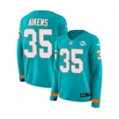 Women Nike Miami Dolphins #35 Walt Aikens Limited Aqua Therma Long Sleeve NFL Jersey