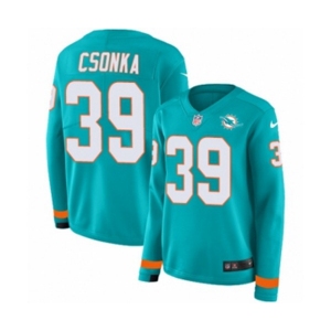 Women Nike Miami Dolphins #39 Larry Csonka Limited Aqua Therma Long Sleeve NFL Jersey