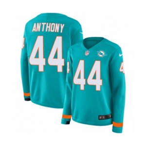 Women Nike Miami Dolphins #44 Stephone Anthony Limited Aqua Therma Long Sleeve NFL Jersey