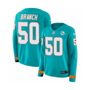 Women Nike Miami Dolphins #50 Andre Branch Limited Aqua Therma Long Sleeve NFL Jersey