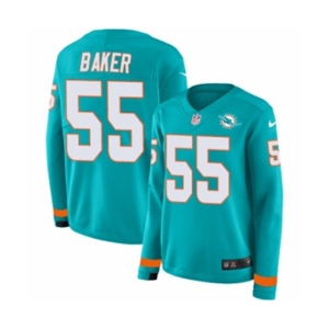 Women Nike Miami Dolphins #55 Jerome Baker Limited Aqua Therma Long Sleeve NFL Jersey