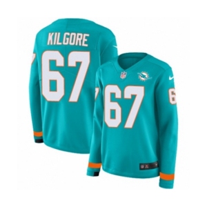 Women Nike Miami Dolphins #67 Daniel Kilgore Limited Aqua Therma Long Sleeve NFL Jersey