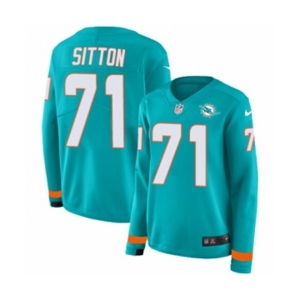 Women Nike Miami Dolphins #71 Josh Sitton Limited Aqua Therma Long Sleeve NFL Jersey