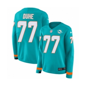 Women Nike Miami Dolphins #77 Adam Joseph Duhe Limited Aqua Therma Long Sleeve NFL Jersey