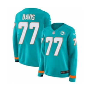 Women Nike Miami Dolphins #77 Jesse Davis Limited Aqua Therma Long Sleeve NFL Jersey