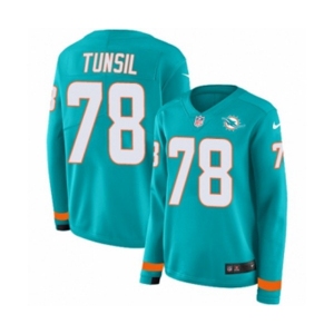 Women Nike Miami Dolphins #78 Laremy Tunsil Limited Aqua Therma Long Sleeve NFL Jersey