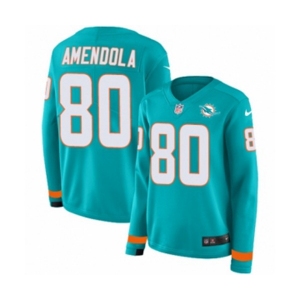 Women Nike Miami Dolphins #80 Danny Amendola Limited Aqua Therma Long Sleeve NFL Jersey