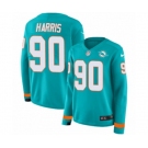 Women Nike Miami Dolphins #90 Charles Harris Limited Aqua Therma Long Sleeve NFL Jersey