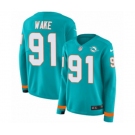 Women Nike Miami Dolphins #91 Cameron Wake Limited Aqua Therma Long Sleeve NFL Jersey