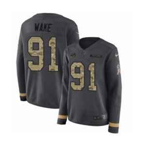 Women Nike Miami Dolphins #91 Cameron Wake Limited Black Salute to Service Therma Long Sleeve NFL Jersey