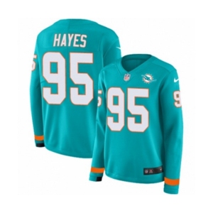 Women Nike Miami Dolphins #95 William Hayes Limited Aqua Therma Long Sleeve NFL Jersey