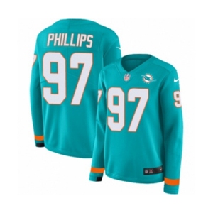 Women Nike Miami Dolphins #97 Jordan Phillips Limited Aqua Therma Long Sleeve NFL Jersey