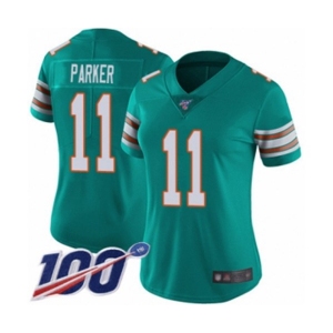 Women's Miami Dolphins #11 DeVante Parker Aqua Green Alternate Vapor Untouchable Limited Player 100th Season Football Jersey