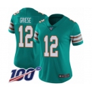 Women's Miami Dolphins #12 Bob Griese Aqua Green Alternate Vapor Untouchable Limited Player 100th Season Football Jersey