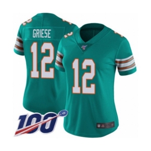 Women's Miami Dolphins #12 Bob Griese Aqua Green Alternate Vapor Untouchable Limited Player 100th Season Football Jersey