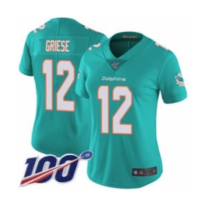 Women's Miami Dolphins #12 Bob Griese Aqua Green Team Color Vapor Untouchable Limited Player 100th Season Football Jersey