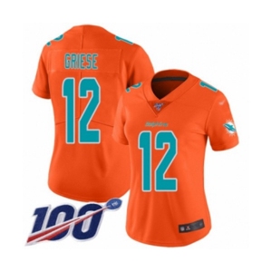 Women's Miami Dolphins #12 Bob Griese Limited Orange Inverted Legend 100th Season Football Jersey