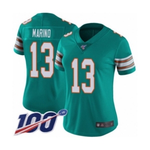 Women's Miami Dolphins #13 Dan Marino Aqua Green Alternate Vapor Untouchable Limited Player 100th Season Football Jersey