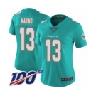 Women's Miami Dolphins #13 Dan Marino Aqua Green Team Color Vapor Untouchable Limited Player 100th Season Football Jersey