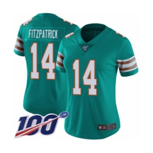 Women's Miami Dolphins #14 Ryan Fitzpatrick Aqua Green Alternate Vapor Untouchable Limited Player 100th Season Football Jersey