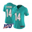 Women's Miami Dolphins #14 Ryan Fitzpatrick Aqua Green Team Color Vapor Untouchable Limited Player 100th Season Football Jersey