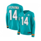 Women's Miami Dolphins #14 Ryan Fitzpatrick Limited Aqua Therma Long Sleeve Football Jersey