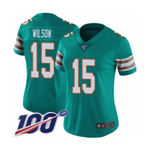 Women's Miami Dolphins #15 Albert Wilson Aqua Green Alternate Vapor Untouchable Limited Player 100th Season Football Jersey