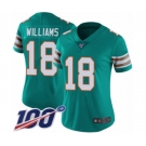 Women's Miami Dolphins #18 Preston Williams Aqua Green Alternate Vapor Untouchable Limited Player 100th Season Football Jersey