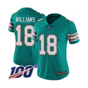 Women's Miami Dolphins #18 Preston Williams Aqua Green Alternate Vapor Untouchable Limited Player 100th Season Football Jersey