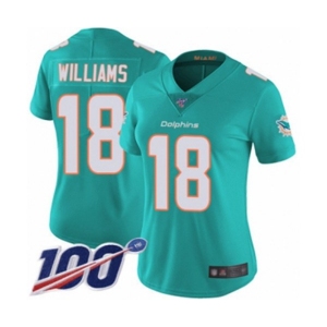 Women's Miami Dolphins #18 Preston Williams Aqua Green Team Color Vapor Untouchable Limited Player 100th Season Football Jersey
