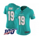 Women's Miami Dolphins #19 Jakeem Grant Aqua Green Team Color Vapor Untouchable Limited Player 100th Season Football Jersey