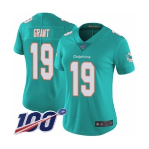 Women's Miami Dolphins #19 Jakeem Grant Aqua Green Team Color Vapor Untouchable Limited Player 100th Season Football Jersey