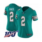 Women's Miami Dolphins #2 Matt Haack Aqua Green Alternate Vapor Untouchable Limited Player 100th Season Football Jersey