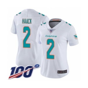 Women's Miami Dolphins #2 Matt Haack White Vapor Untouchable Limited Player 100th Season Football Jersey