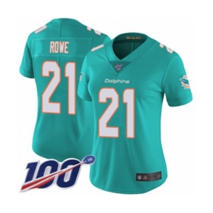 Women's Miami Dolphins #21 Eric Rowe Aqua Green Team Color Vapor Untouchable Limited Player 100th Season Football Jersey