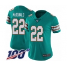 Women's Miami Dolphins #22 T.J. McDonald Aqua Green Alternate Vapor Untouchable Limited Player 100th Season Football Jersey