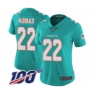 Women's Miami Dolphins #22 T.J. McDonald Aqua Green Team Color Vapor Untouchable Limited Player 100th Season Football Jersey