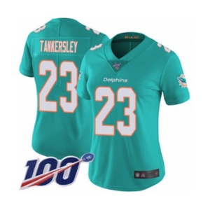 Women's Miami Dolphins #23 Cordrea Tankersley Aqua Green Team Color Vapor Untouchable Limited Player 100th Season Football Jersey