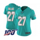 Women's Miami Dolphins #27 Kalen Ballage Aqua Green Team Color Vapor Untouchable Limited Player 100th Season Football Jersey