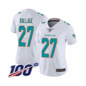 Women's Miami Dolphins #27 Kalen Ballage White Vapor Untouchable Limited Player 100th Season Football Jersey