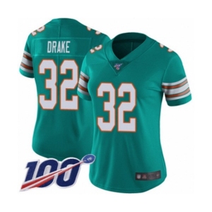 Women's Miami Dolphins #32 Kenyan Drake Aqua Green Alternate Vapor Untouchable Limited Player 100th Season Football Jersey