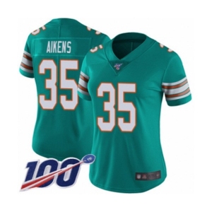 Women's Miami Dolphins #35 Walt Aikens Aqua Green Alternate Vapor Untouchable Limited Player 100th Season Football Jersey