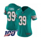 Women's Miami Dolphins #39 Larry Csonka Aqua Green Alternate Vapor Untouchable Limited Player 100th Season Football Jersey