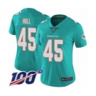 Women's Miami Dolphins #45 Mike Hull Aqua Green Team Color Vapor Untouchable Limited Player 100th Season Football Jersey