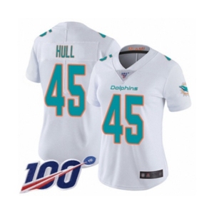 Women's Miami Dolphins #45 Mike Hull White Vapor Untouchable Limited Player 100th Season Football Jersey