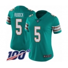 Women's Miami Dolphins #5 Jake Rudock Aqua Green Alternate Vapor Untouchable Limited Player 100th Season Football Jersey