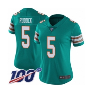 Women's Miami Dolphins #5 Jake Rudock Aqua Green Alternate Vapor Untouchable Limited Player 100th Season Football Jersey